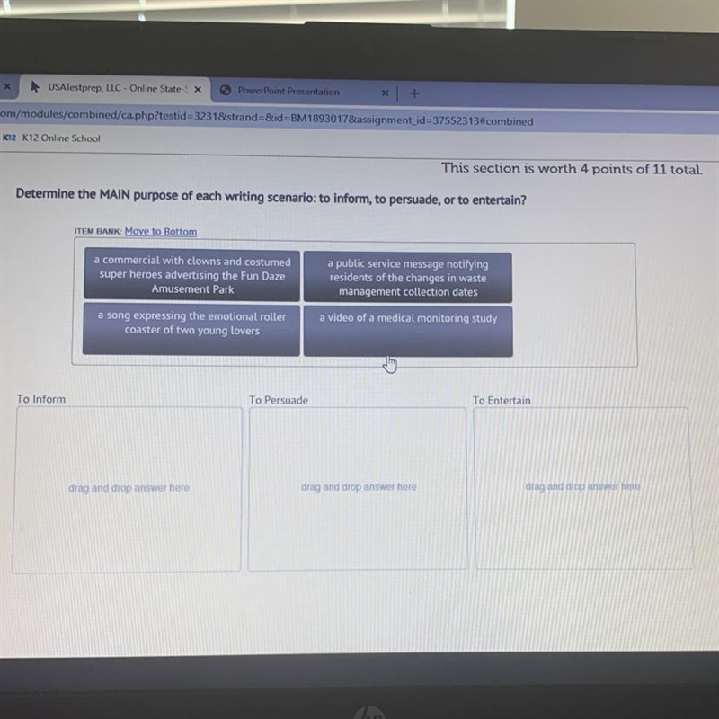 Determine the main purpose of each writing scenario: to inform, to persuade, or to-example-1