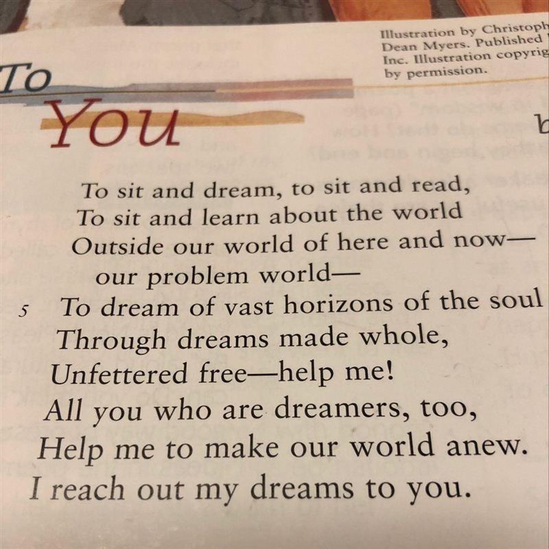 In the poem TO YOU by Langston Hughes what does the speaker say about dreaming?-example-1