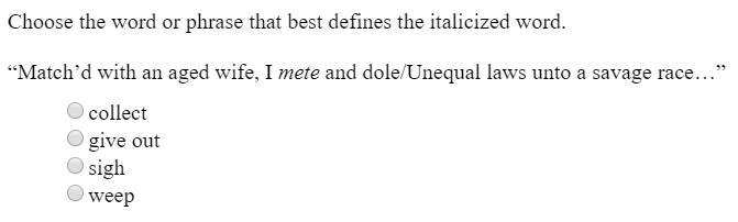 Choose the word or phrase that best defines the italicized word . "Match'd with-example-1