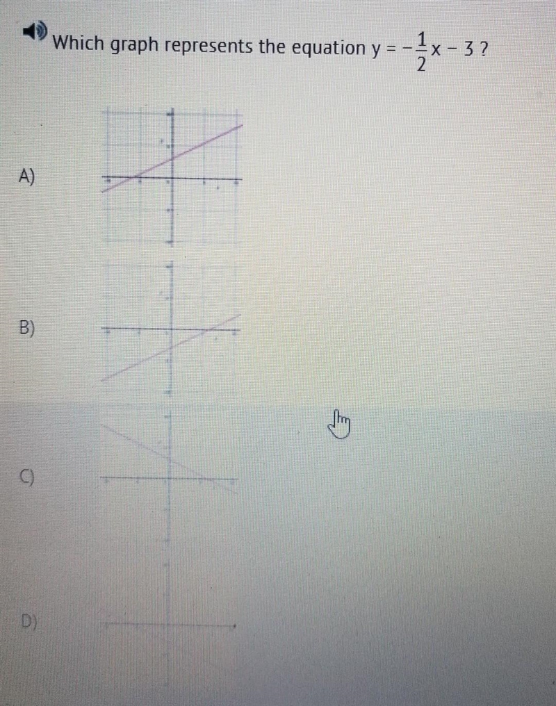 Which graph represents the equation y = -1/2x - 3?​-example-1