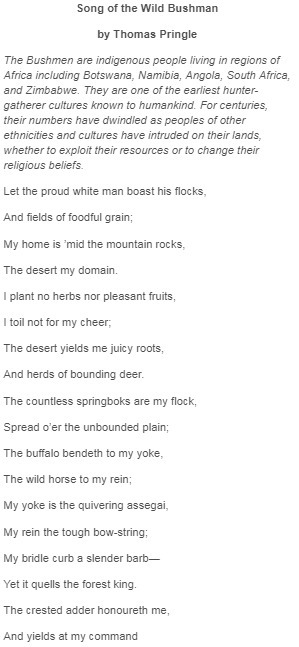 Read these lines from the poem. My home is ’mid the mountain rocks The desert my domain-example-1