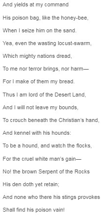 Read these lines from the poem. My home is ’mid the mountain rocks The desert my domain-example-2