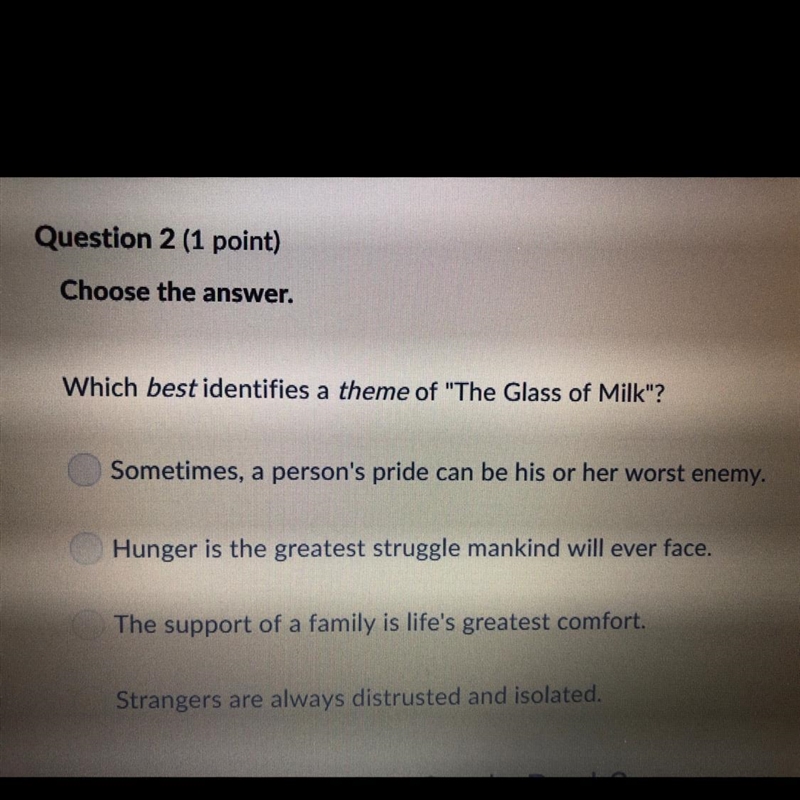 Which best identifies a theme of “The Glass of Milk”?-example-1