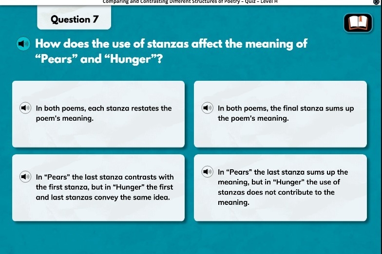 How does the use of stanzas affect the meaning of "Pears" and "Hunger-example-1