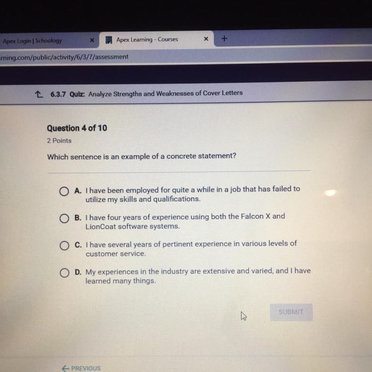 Which sentence is an example of a concrete statement ?-example-1