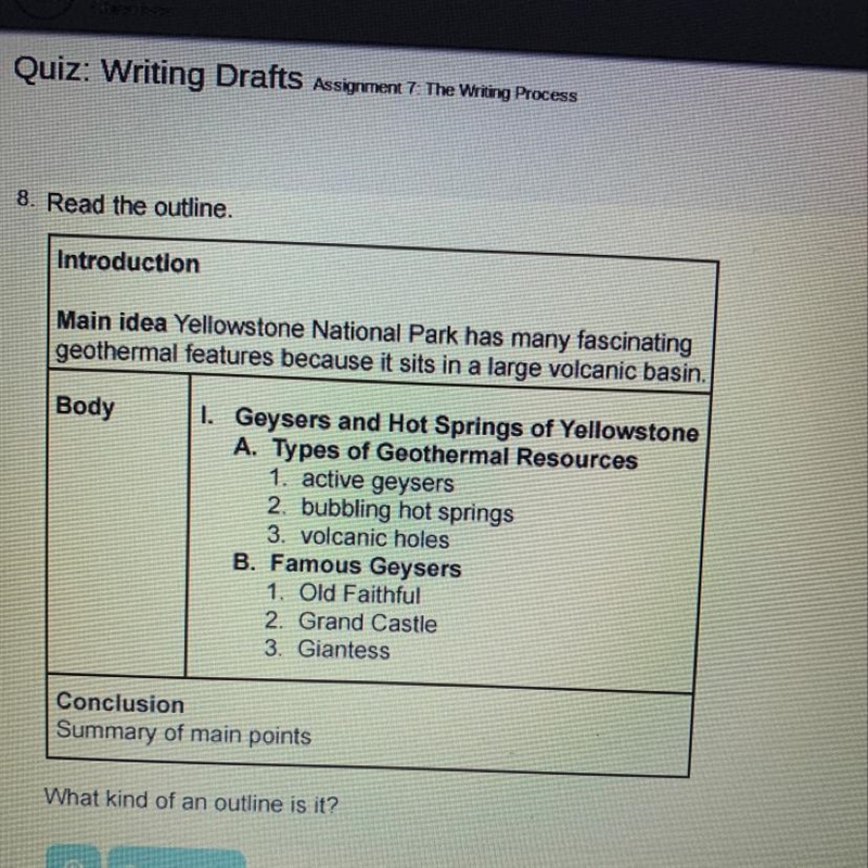 Read the outline What kind of an outline is it? A.)informal B.)formal-example-1