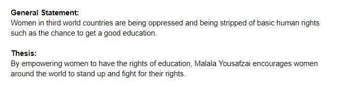 I need help coming up with paragraph points for my essay on the book I am Malala. The-example-1