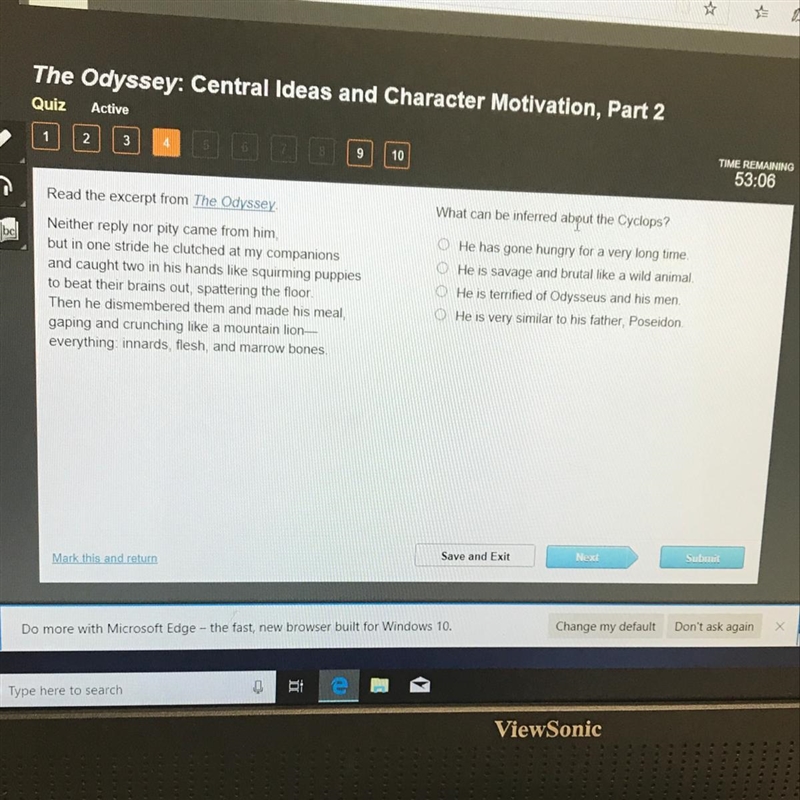 Read the excerpt from the odyssey. What can be inferred about the cyclops?-example-1