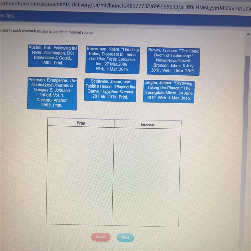 Drag each item to the correct location or table. Classify each research source as-example-1