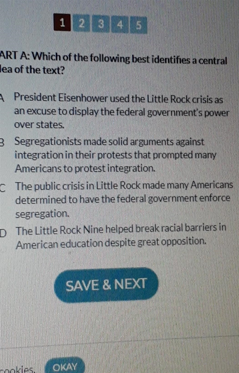 PART A: Which of the following best identifies a central idea of the text? ​-example-1