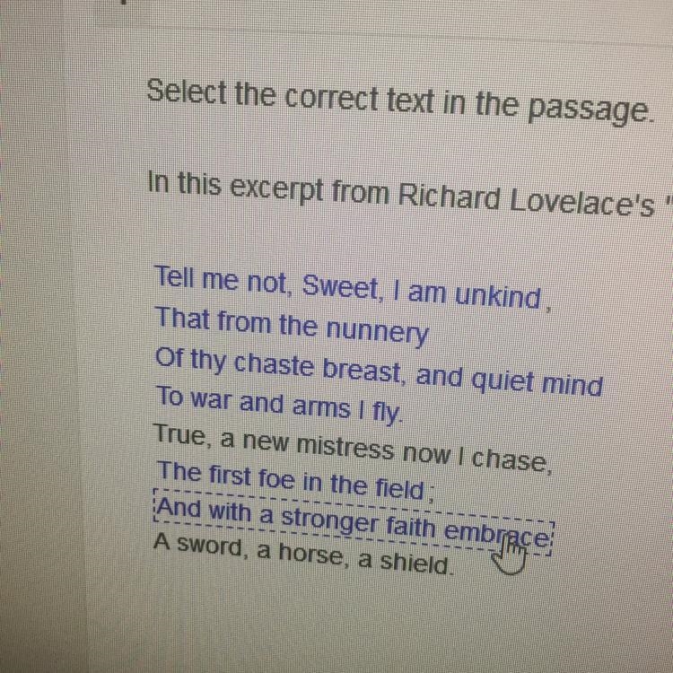 In this excerpt from Richard lovelaces to lucasta going to the wars which three lines-example-1