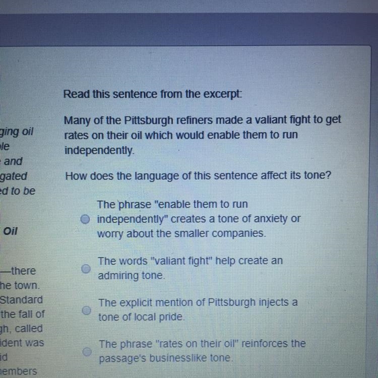 Read this sentence from the excerpt: Many of the Pittsburgh refiners made a valiant-example-1