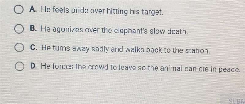 What is the narrators reaction once the elephant is shot​-example-1