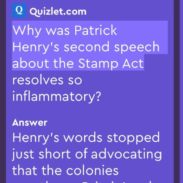 Why was Patrick Henry’s second speech about the stamp act-example-1