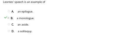 Antony's speech is an example of Shakespeare's use of: A) dialogue. B) monologue. C-example-1