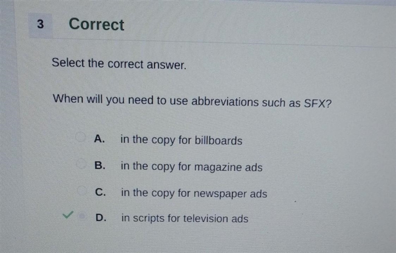 NEED ANSWER NOW!! Select the correct answer. When will you need to use abbreviations-example-1