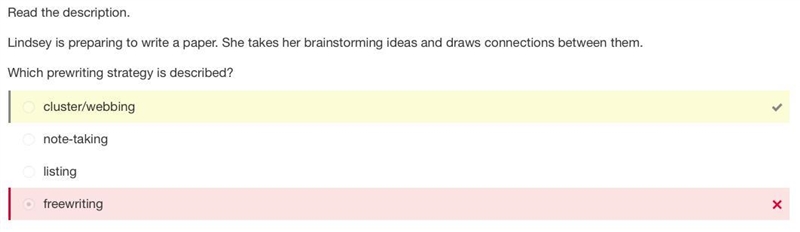 Read the description. Lindsey is preparing to write a paper. She takes her brainstorming-example-1