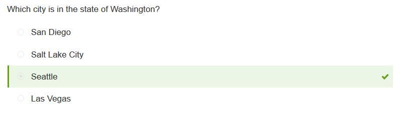 Which city’s is in the state of Washington ? A San Diego B Seattle C Salt Lake City-example-1