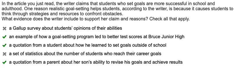 In the article you just read, the writer claims that students who set goals are more-example-1