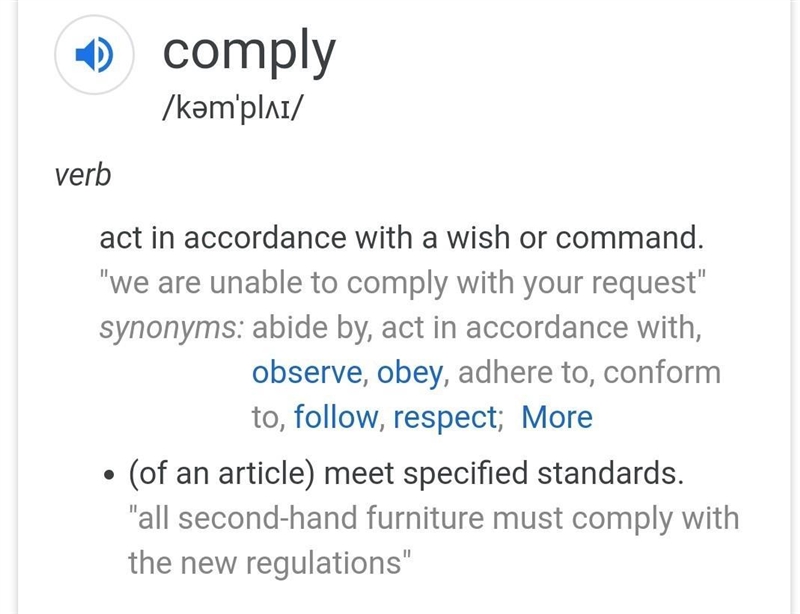 What does comply mean-example-1