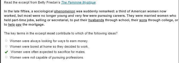 Read the excerpt from Betty Friedan’s The Feminine Mystique. In the late fifties, a-example-1