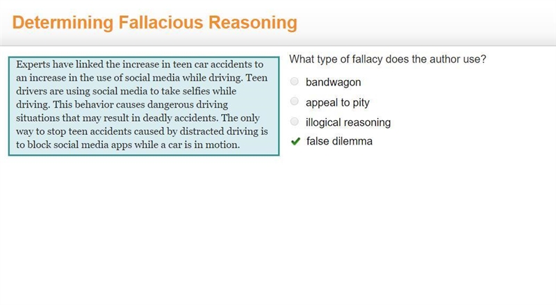 What type of fallacy does the author use? Experts have linked the increase in teen-example-1