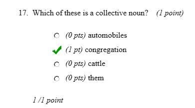 1. Which of these is a collective noun? A. automobiles B. congregation C. cattle D-example-1