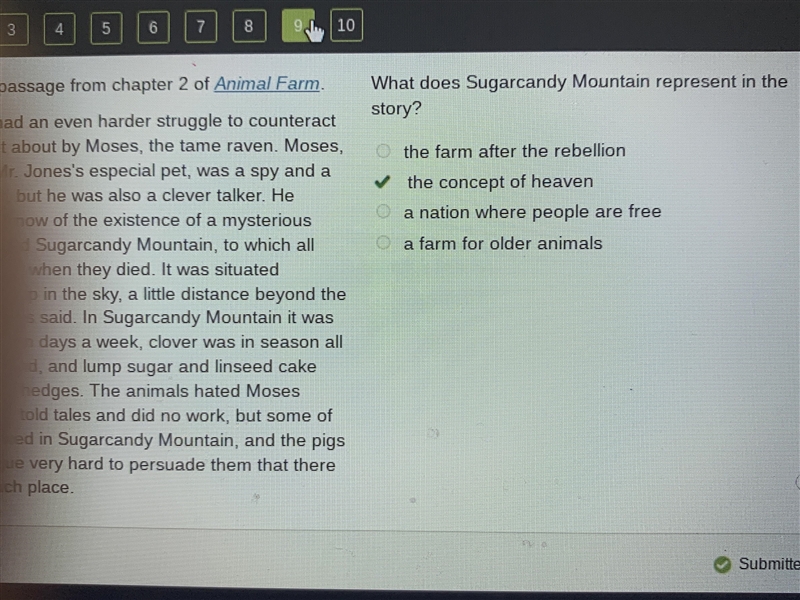 Animal farm What does sugar candy mountain represent in the story-example-1