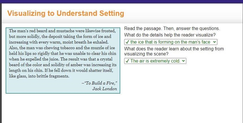 Read the excerpt from "To Build a Fire." The result was that a crystal beard-example-1