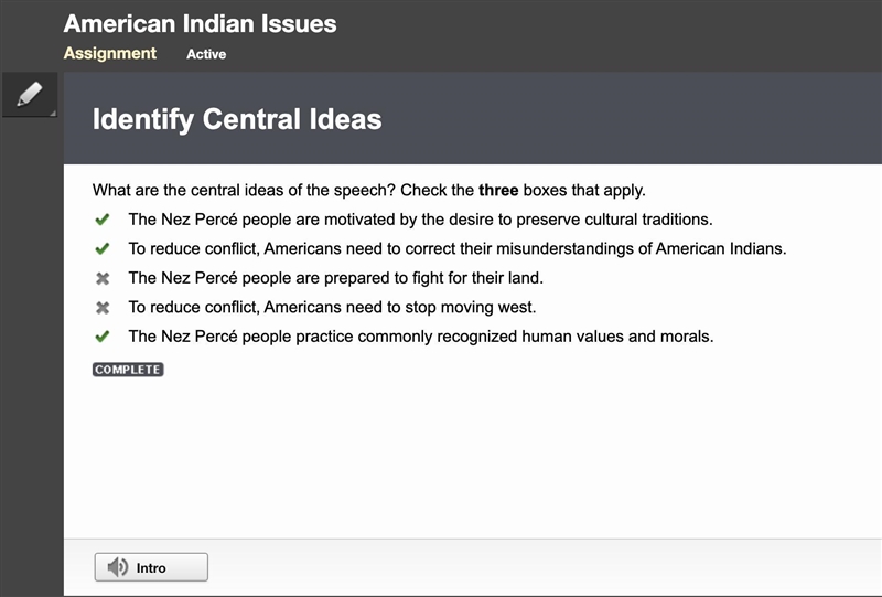 What are the central ideas of the speech? Check the three boxes that apply. 1.The-example-1