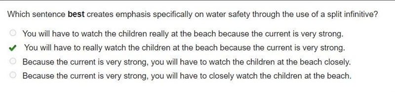 Which sentence best creates emphasis on water safety through the use of a split infinitive-example-1