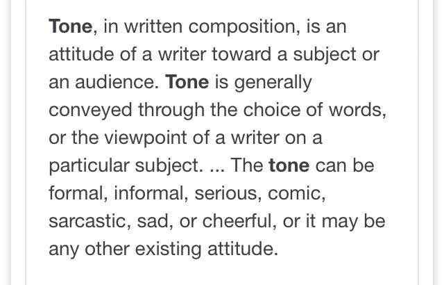 In fictional writing, _____ is the way an author conveys a certain attitude about-example-1