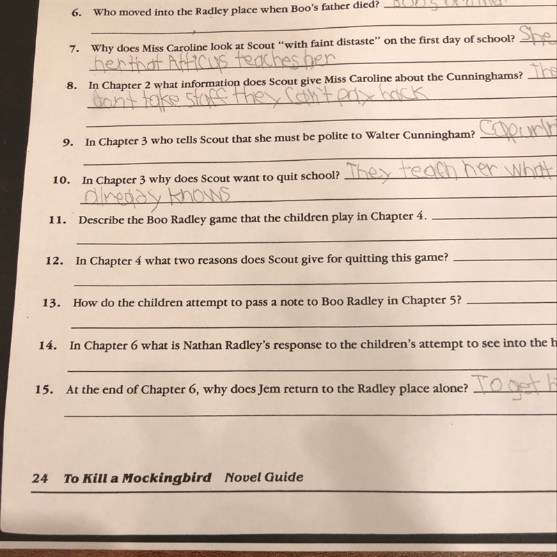 Please help me with 9, 11, 12, 13 and 14 -To kill a Mockingbird questions-example-1