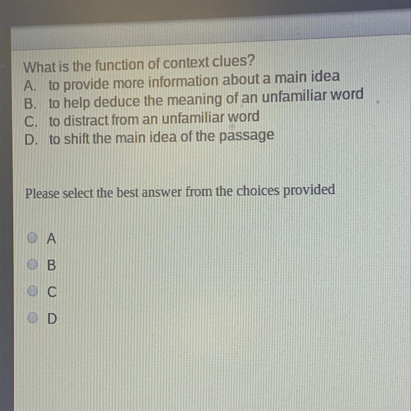 Which is the function of context clues?-example-1