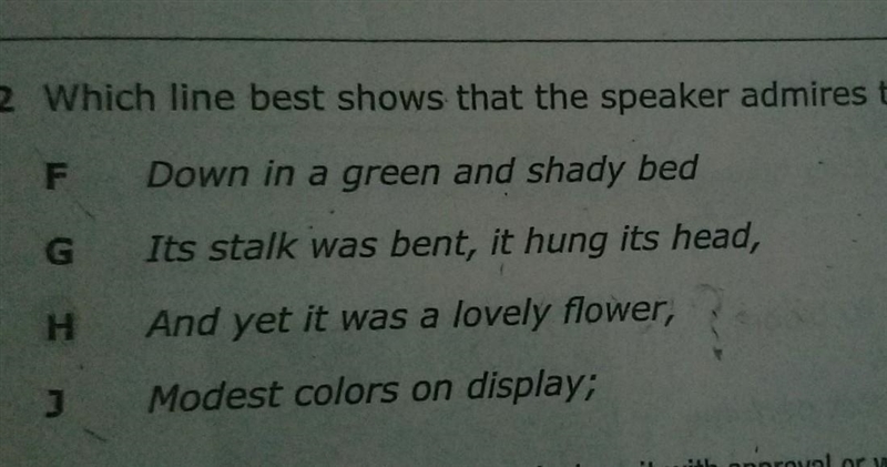 Question says which line best shows that the speaker admires the violet? 2 question-example-1