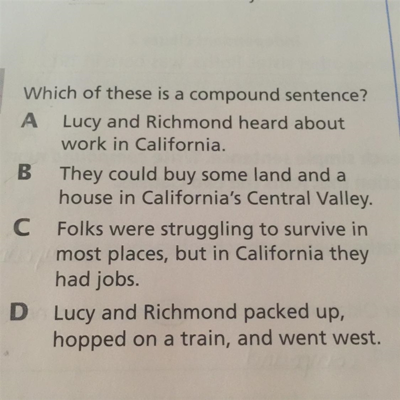 Which of these is a compound sentence?-example-1