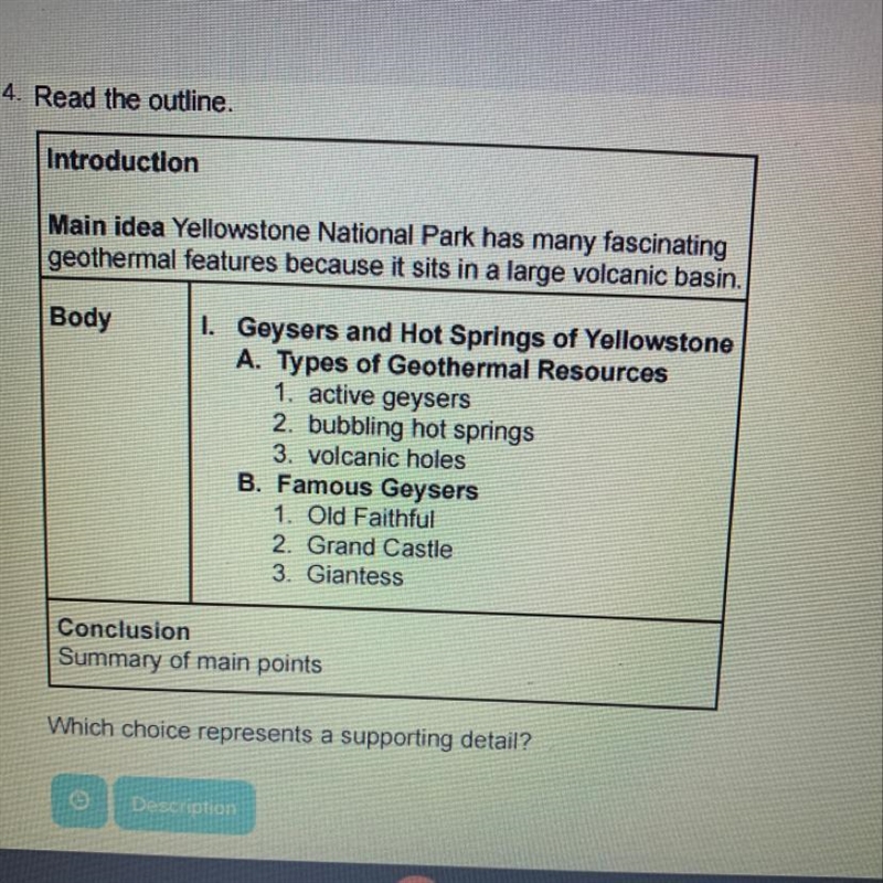 Read the outline Which choice represents a supporting detail? A.) Several types of-example-1