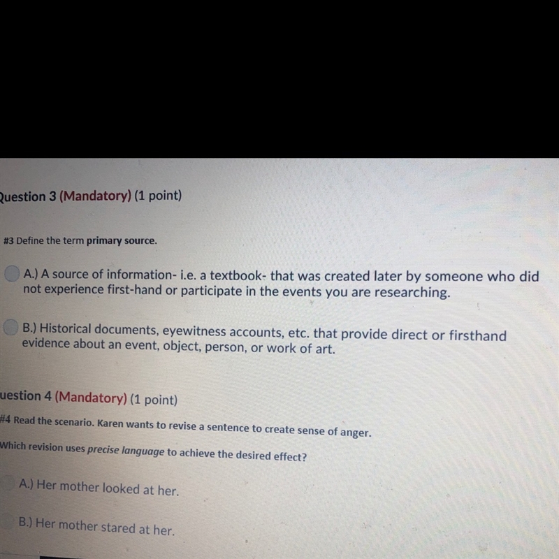 Define the term primary source and if you could answer the question below-example-1