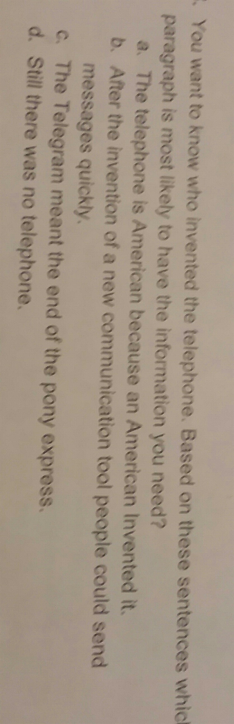 you want to know who invented the telephone based on these sentences which paragraph-example-1