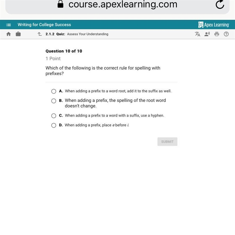 Which of the following is the correct rule for spelling with prefixes-example-1