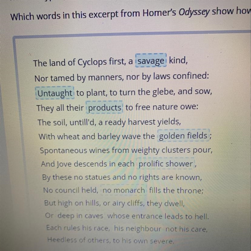 Ulysses and his men reach the land of cyclops. they take shelter in a cave and hope-example-1