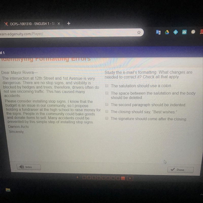 Study the e-mails formatting. what changes are needed to correct it? check all that-example-1