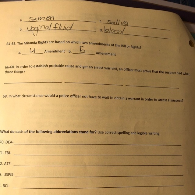 In order to establish probable cause and get and arrest warrant, an officer must prove-example-1