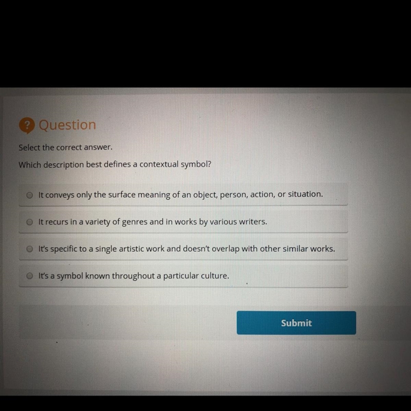 URGENT- Which description best defines a contexual symbol?-example-1