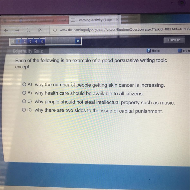 Each of the following is an example of a good persuasive writing topic except :-example-1