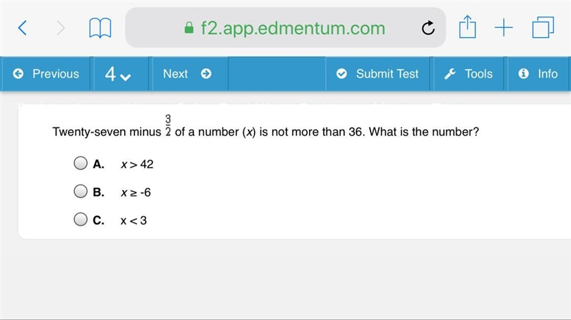 Twenty-seven minus 3/2 of a number (x) is not more than 36. What is the number?-example-1