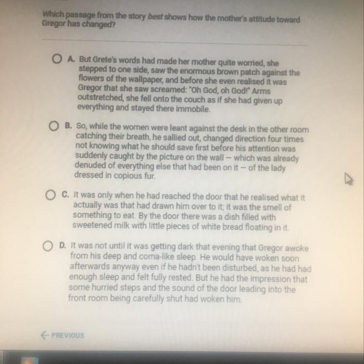 Which passage from the story best shows how the mothers attitude toward Gregor has-example-1