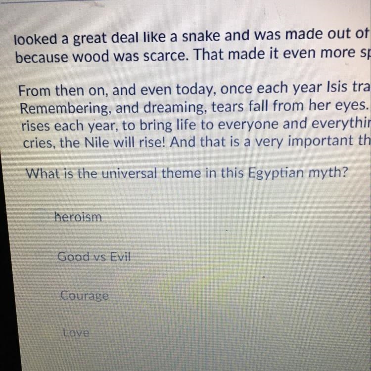 What is the universal theme in this Egyptian myth?-example-1