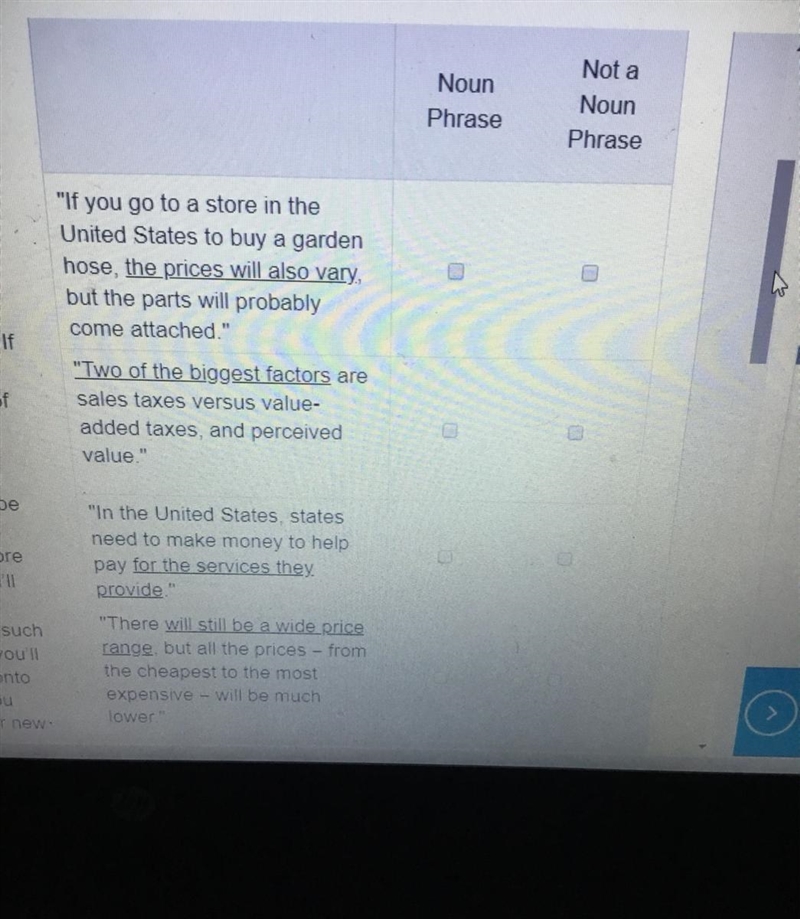 Select Noun phrase if the underlined group of words is a noun phrase. Select Not a-example-1