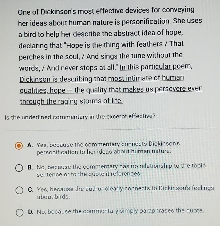 Is the underlined commentary in this excerpt effective? ​-example-1